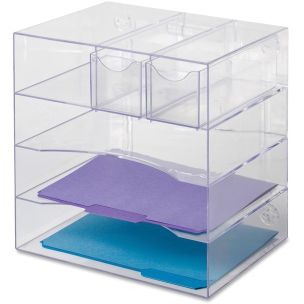 Rubbermaid Optimizer 4-Way Organizer with Drawers - 5 Compartment(s) - 10" Height x 13.3" Width x 13.3" DepthDesktop - Clear - Plastic - 1 Each