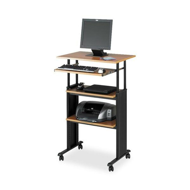 Safco Muv Stand-up Adjustable Height Desk - For - Table TopRectangle Top - Adjustable Height - 35" to 49" , 1" , 1" , 14" , 14" Adjustment - Assembly Required - Medium Oak - Steel, Polyvinyl Chloride (PVC) - 1 Each