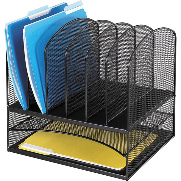Safco Onyx 2 Horizontal/6 Upright Desk Organizer - 8 Compartment(s) - 13" Height x 13.3" Width x 11.5" DepthDesktop - Black - Steel - 1 Each