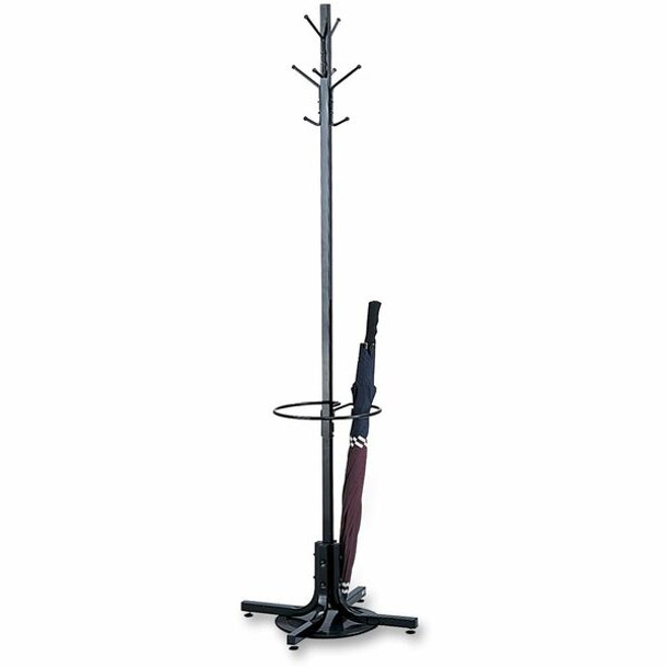Safco Umbrella Stand Coat Rack - 4 Hooks - 40 lb (18.14 kg) Capacity - for Multipurpose - Steel - Black - 1 Each
