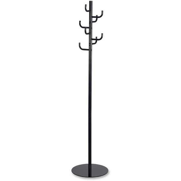 Safco Hook Head Coat Rack - 8 Hooks - for Coat, Jacket, Purse, Hat, Garment - Tubular Steel - Black - 1 Each