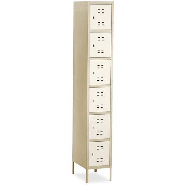 Safco Six-Tier Two-tone Box Locker with Legs - 18" x 12" x 78" - Recessed Locking Handle - Tan - Steel