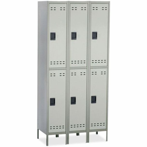 Safco Double-Tier Two-tone 3 Column Locker with Legs - 36" x 18" x 78" - 3 x Shelf(ves) - Recessed Locking Handle - Gray - Steel