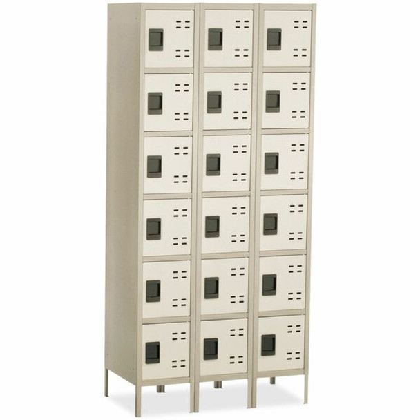 Safco Six-Tier Two-tone 3 Column Locker with Legs - 36" x 18" x 78" - 3 x Shelf(ves) - Recessed Locking Handle - Tan - Steel