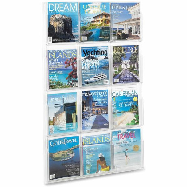 Safco 12 Pocket Magazine Display - 12 Pocket(s) - 49" Height x 30" Width x 2" Depth - Break Resistant - Clear - Plastic - 1 Each