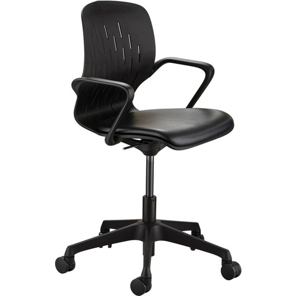 Safco Shell Desk Chair - Black Vinyl Plastic Seat - Black Plastic Back - Steel Frame - 5-star Base - 1 Each