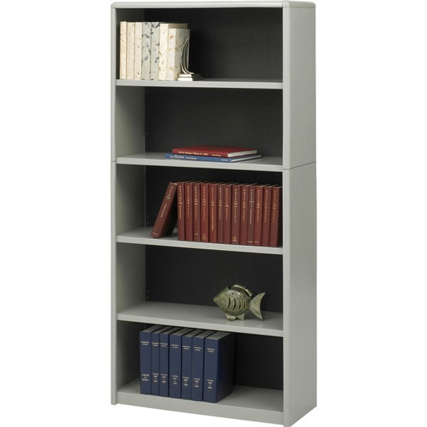 Safco Value Mate Bookcase - 31.8" x 13.5" x 67" - 5 x Shelf(ves) - Gray - Steel, Fiberboard, Plastic - Assembly Required