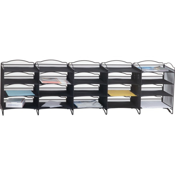 Safco Onyx Mail Sorter - 500 x Sheet - 20 Compartment(s) - Compartment Size 3.75" x 11" x 12.50" - Sturdy - Powder Coated - Black - 1 Each