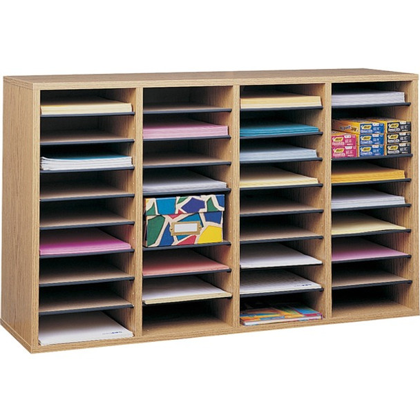 Safco Adjustable Shelves Literature Organizers - 36 Compartment(s) - Compartment Size 2.50" x 9" x 11.50" - 24" Height x 39.4" Width x 11.8" Depth - Medium Oak - Wood - 1 Each