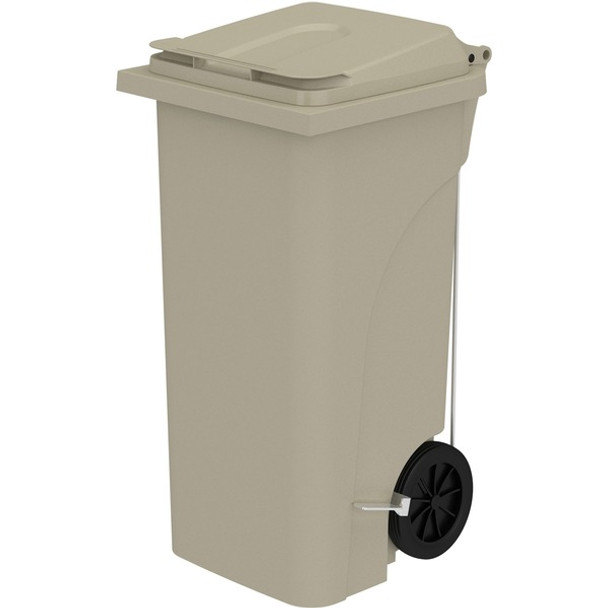 Safco 32 Gallon Plastic Step-On Receptacle - 32 gal Capacity - Foot Pedal, Lightweight, Easy to Clean, Handle, Wheels, Mobility - 37" Height x 21.3" Width x 20" Depth - Plastic - Tan - 1 Carton