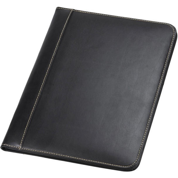 Samsill Letter Pad Folio - 8 1/2" x 11" - Leather - Black - 1 Each