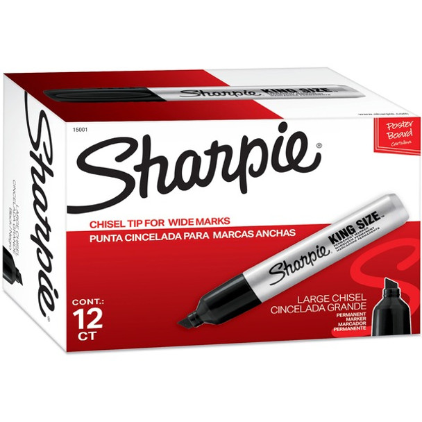 Sharpie King Size Permanent Markers - Bold Marker Point - Chisel Marker Point Style - Black - Plastic Barrel - 12 / Dozen