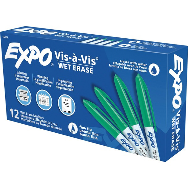 Expo Vis-A-Vis Wet-Erase Markers - Fine Marker Point - Green - 1 Dozen