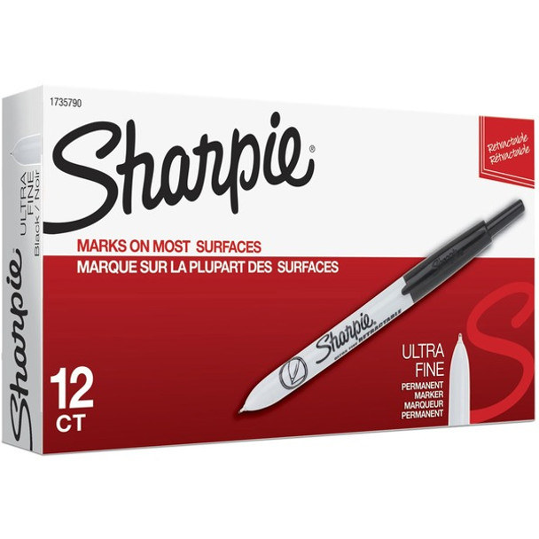 Sharpie Retractable Ultra Fine Point Permanent Marker - Ultra Fine Marker Point - Retractable - Black - 1 / Box