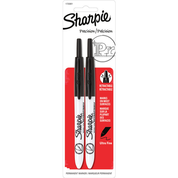 Sharpie Retractable Ultra-Fine Point Permanent Markers - Ultra Fine Marker Point - Retractable - Black - 2 / Pack