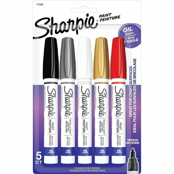Sharpie Oil-Based Paint Marker - Medium Point - Medium Marker Point - Assorted Oil Based Ink - 5 / Pack