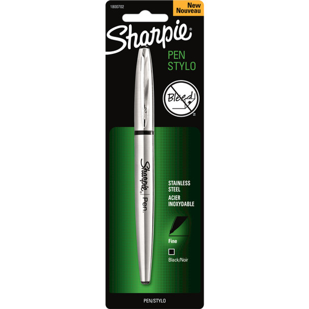 Sharpie Stainless Steel Pen - Fine Pen Point - Refillable - Black - Stainless Steel Stainless Steel Barrel - 1 / Pack