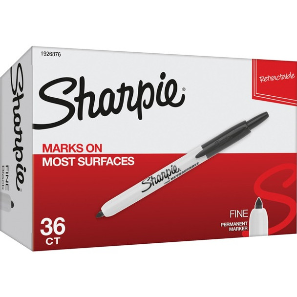 Sharpie Fine Point Retractable Markers - Fine Marker Point - Retractable - Black - 36 / Box