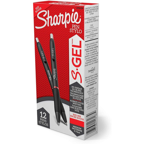 Sharpie S-Gel Pens - 0.7 mm Pen Point Size - Retractable - Red Gel-based Ink - 1 Dozen