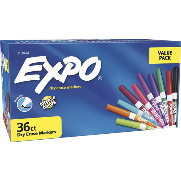 Expo Low-Odor Dry Erase Fine Tip Markers - Fine Marker Point - Assorted Alcohol Based Ink - 36 / Box