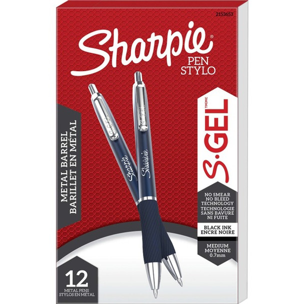 Sharpie S-Gel Pens - Medium Pen Point - 0.7 mm Pen Point Size - Black Gel-based Ink - Midnight Blue Metal Barrel - 1 Dozen