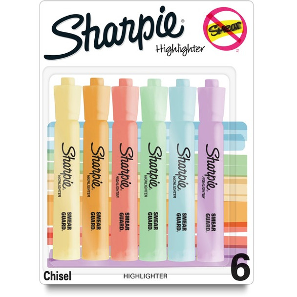 Sharpie SmearGuard Tank Style Highlighters - Wide, Narrow Marker Point - Chisel Marker Point Style - Assorted - 6 / Pack