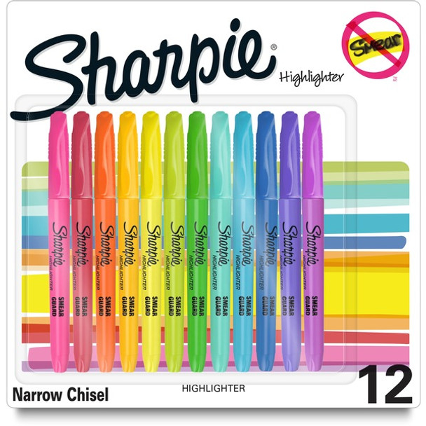 Sharpie Accent Highlighters w/Smear Guard - Chisel Marker Point Style - Assorted Dry Ink - 12 / Pack