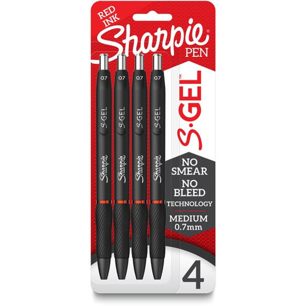 Sharpie S-Gel Pens - Medium Pen Point - 0.7 mm Pen Point Size - Red Gel-based Ink - Black Metal Barrel - 4 / Pack