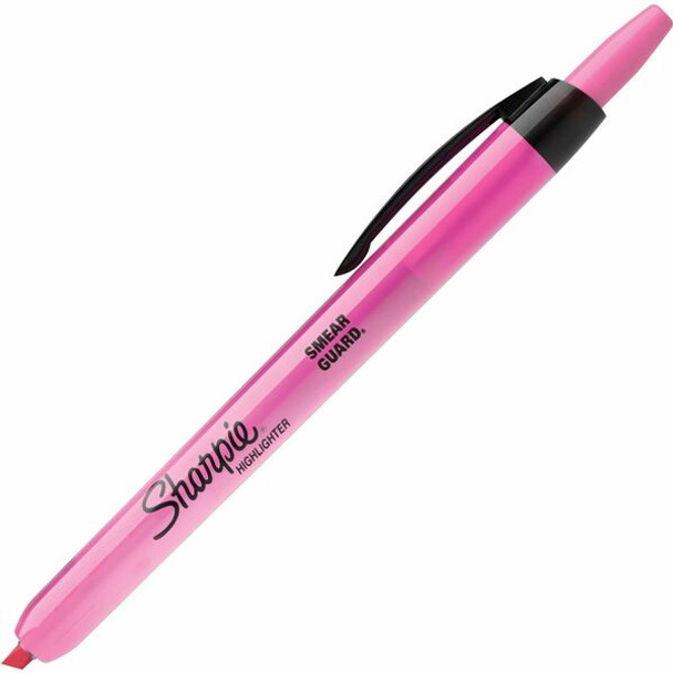 Sharpie Smear Guard Retractable Highlighters - Micro Marker Point - Chisel Marker Point Style - Retractable - Fluorescent Pink - 1 / Dozen
