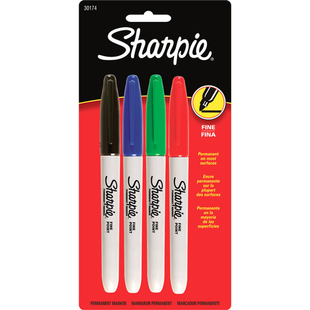 Sharpie Fine Point Permanent Marker - Fine Marker Point - Blue, Black, Green, Red Oil Based Ink - 4 / Pack