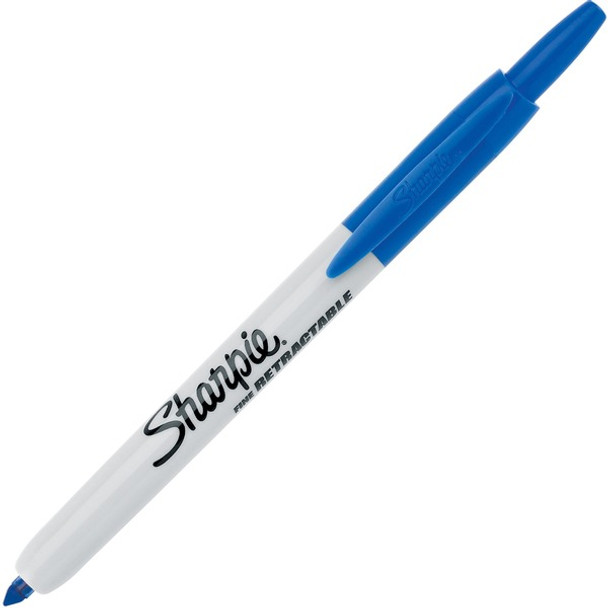 Sharpie Retractable Fine Point Permanent Marker - Fine Marker Point - Retractable - Blue - 1 Dozen