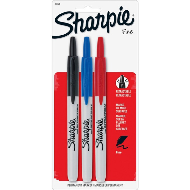 Sharpie Retractable Permanent Markers - Fine Marker Point - Retractable - Assorted - 3 / Set