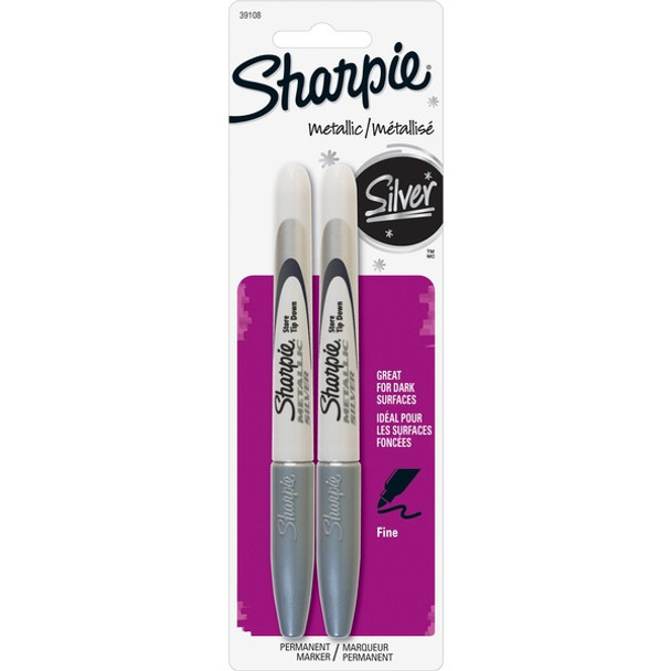 Sharpie Metallic Permanent Markers - Fine Marker Point - 0.5 mm Marker Point Size - Chisel Marker Point Style - Silver - 2 / Pack