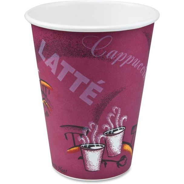 Solo 12 oz Bistro Design Disposable Paper Cups - 50 / Pack - Maroon - Paper - Beverage, Hot Drink, Cold Drink, Coffee, Tea, Cocoa