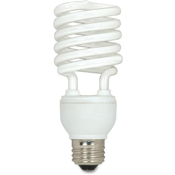 Satco 23-watt T2 Spiral CFL Bulb - 23 W - 100 W Incandescent Equivalent Wattage - 120 V AC - 1600 lm - Spiral - T2 Size - White Light Color - E26 Base - 12000 Hour - 4400.3&deg;F (2426.8&deg;C) Color Temperature - 82 CRI - Energy Saver - 3 / Box