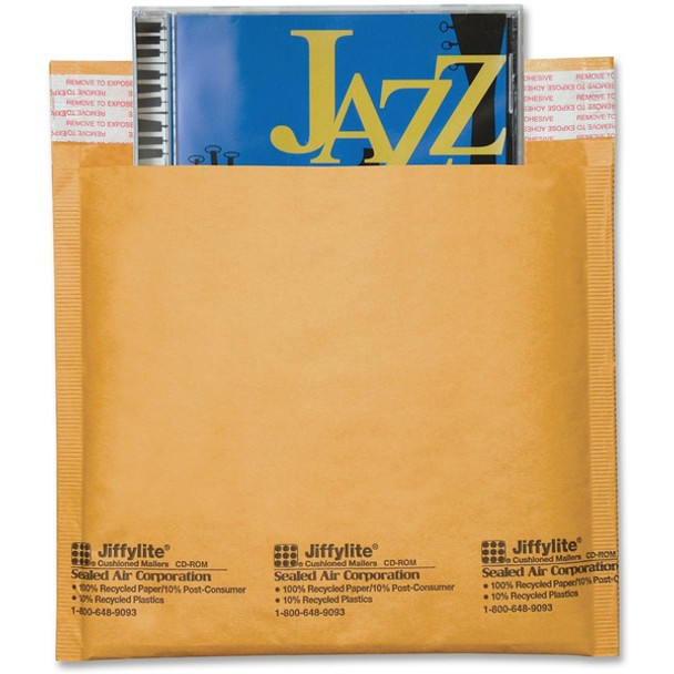 Sealed Air Jiffylite CD/DVD Mailers - CD/DVD - 7 1/4" Width x 8" Length - Peel & Seal - Kraft - 25 / Carton - Satin Gold