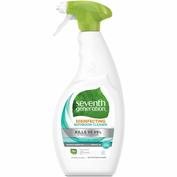Seventh Generation Disinfecting Bathroom Cleaner - For Nonporous Surface - 26 oz (1.62 lb) - Lemongrass, Citrus Scent - 1 Each - Streak-free, Deodorize