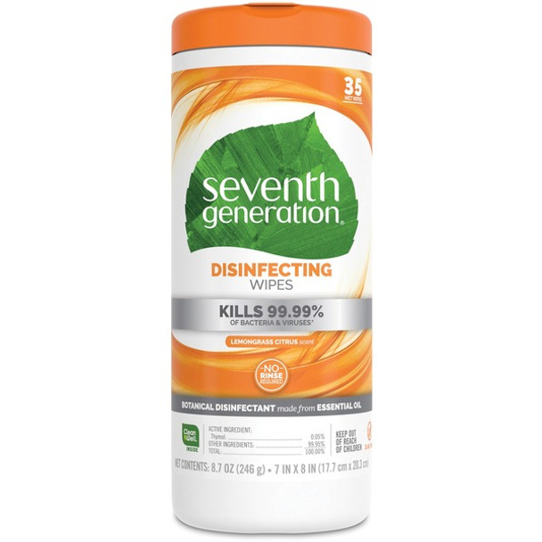 Seventh Generation Disinfecting Cleaner - Lemongrass Citrus Scent - 8" Length x 7" Width - 35 / Canister - 12 / Carton