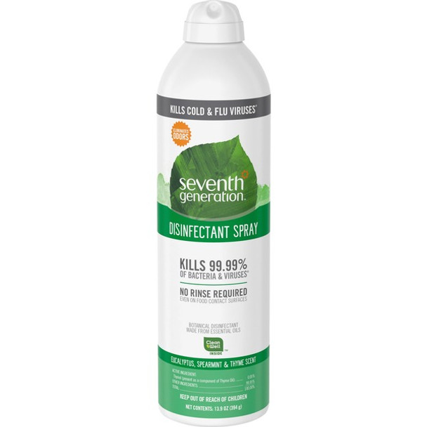 Seventh Generation Disinfectant Cleaner - For Day Care - 13.9 fl oz (0.4 quart) - Eucalyptus Spearmint & Thyme Scent - 8 / Carton - Clear