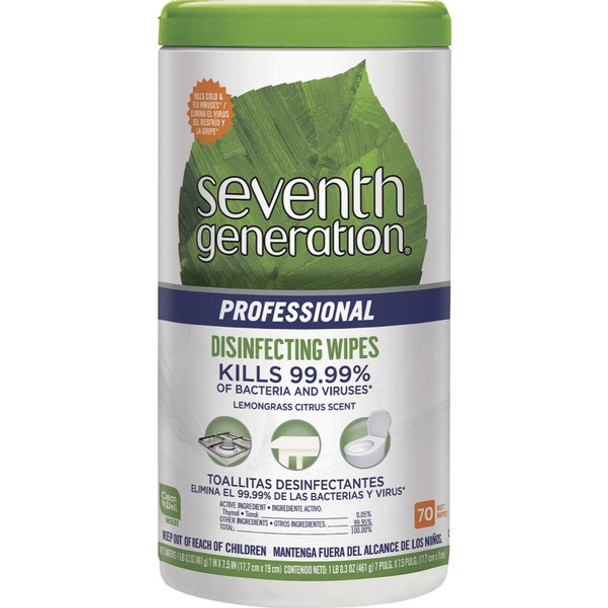 Seventh Generation Professional Disinfecting Wipes - Lemongrass Citrus Scent - 70 / Can - 1 Each