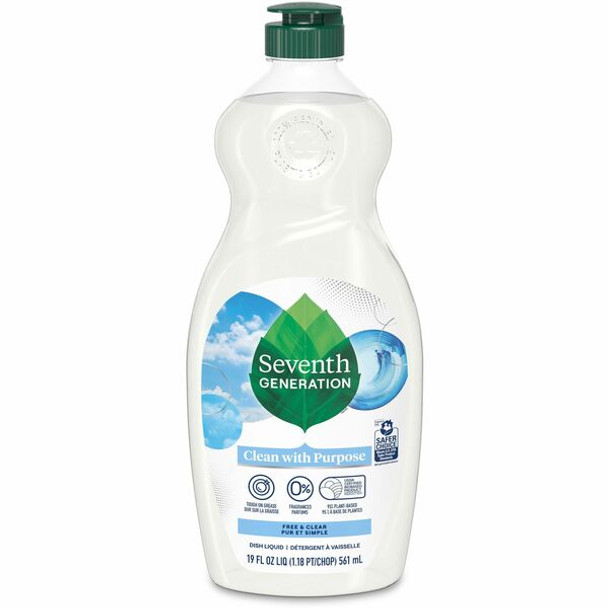 Seventh Generation Free/Clear Natural Dish Liquid - Concentrate - 19 oz (1.19 lb) - 1 Each - Clear, Multi