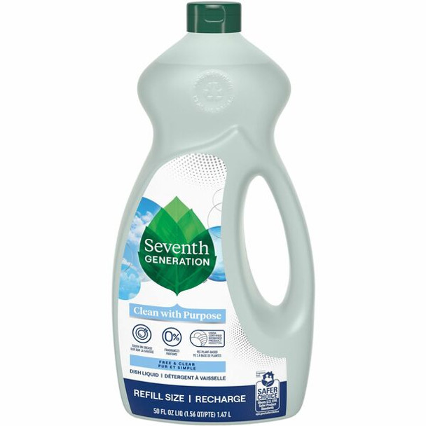 Seventh Generation Free/Clear Natural Dish Liquid - Concentrate - 50 fl oz (1.6 quart) - 1 Each - Clear, Multi