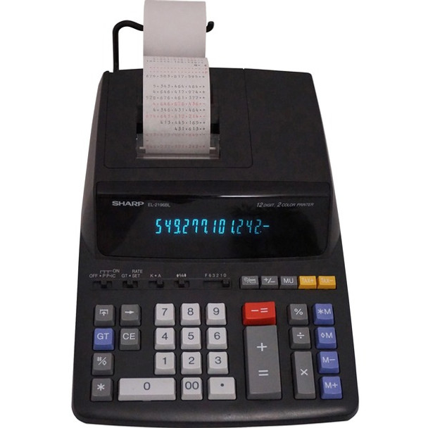 Sharp EL-2196BL 12 Digit Printing Calculator - 3.7 LPS - 4-Key Memory, Heavy Duty, Item Count - AC Supply Powered - 5" x 10.3" x 12.9" x 17" - Black - 1 Each