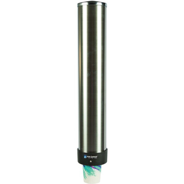 San Jamar Pull-type Beverage Cup Dispenser - 23.50" Tube - Pull Dispensing - Wall Mountable - Stainless Steel - Stainless Steel - 1 Each