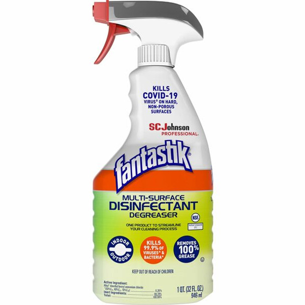 fantastik&reg; Multisurface Disinfectant Degreaser Spray - 32 fl oz (1 quart) - Fresh Scent - 1 Each - Green