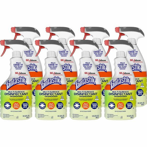 fantastik&reg; Multisurface Disinfectant Degreaser Spray - 32 fl oz (1 quart) - Fresh Scent - 8 / Carton - Green