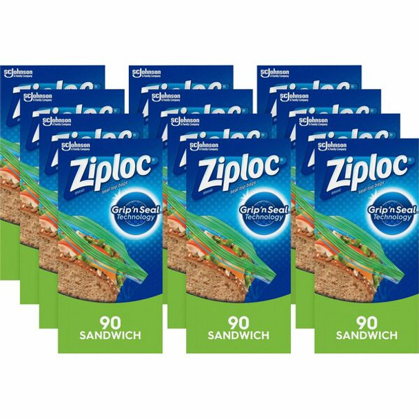 Ziploc&reg; Sandwich Bags - 5.88" Width x 6.50" Length - Clear - Plastic - 12/Carton - 90 Per Box - Sandwich, Storage