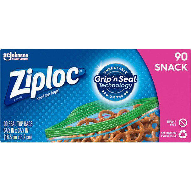 Ziploc&reg; Snack Size Storage Bags - 3.25" Width x 6.50" Length - Clear - Plastic - 90/Box - Snack, Fruit, Vegetables