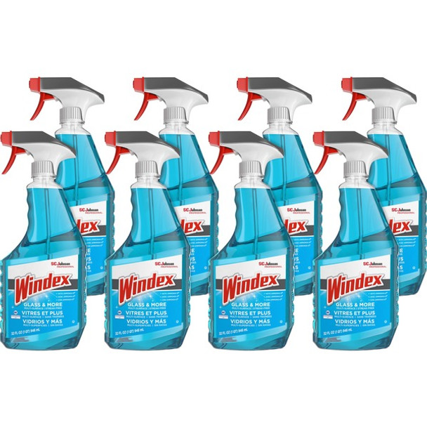 Windex&reg; Glass & More Streak-Free Cleaner - 32 fl oz (1 quart) - 8 / Carton - Blue