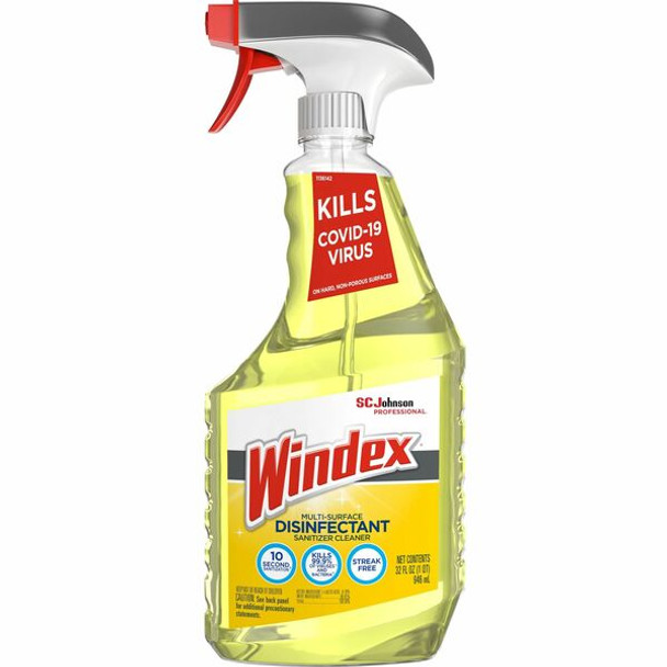 Windex&reg; Multisurface Disinfectant Spray - Concentrate - 32 fl oz (1 quart) - Citrus ScentTrigger Bottle - 8 / Carton - Yellow